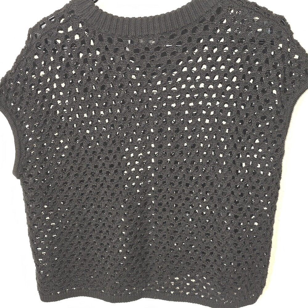 LNA Black Open Knit Crochet Sweater Top S Y2K Grunge Sheer Boxy Cropped - Picture 9 of 9
